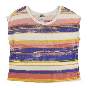 Scratch Womens Paint Stripes Graphic T-Shirt, redblue, S